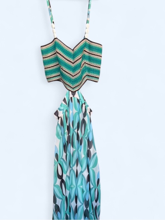 PatBO Dresses & Skirts - PatBO Green & Aqua Crochet-Bodice Printed Maxi Dress
